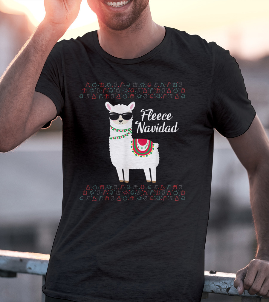Fleece Navidad Feliz Navidad Llama Sunglasses Holiday Icons T-Shirt