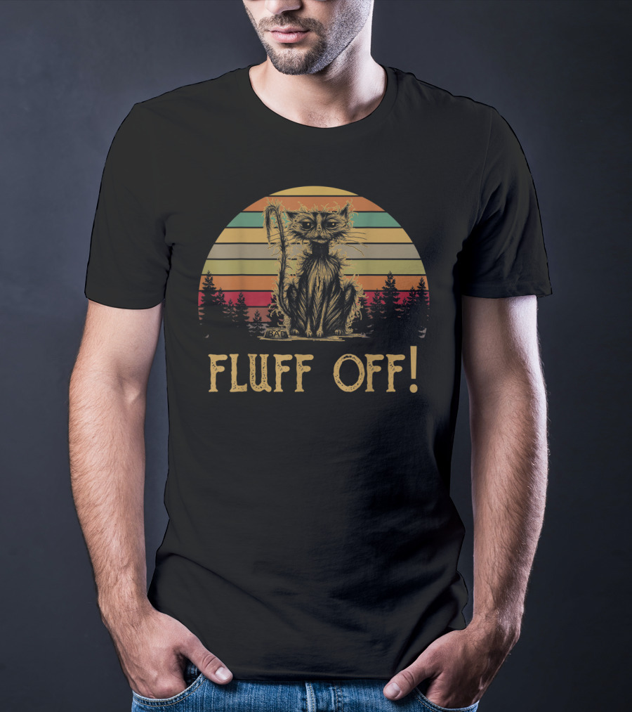 Fluff Off Vintage Sunset Cat T-Shirt