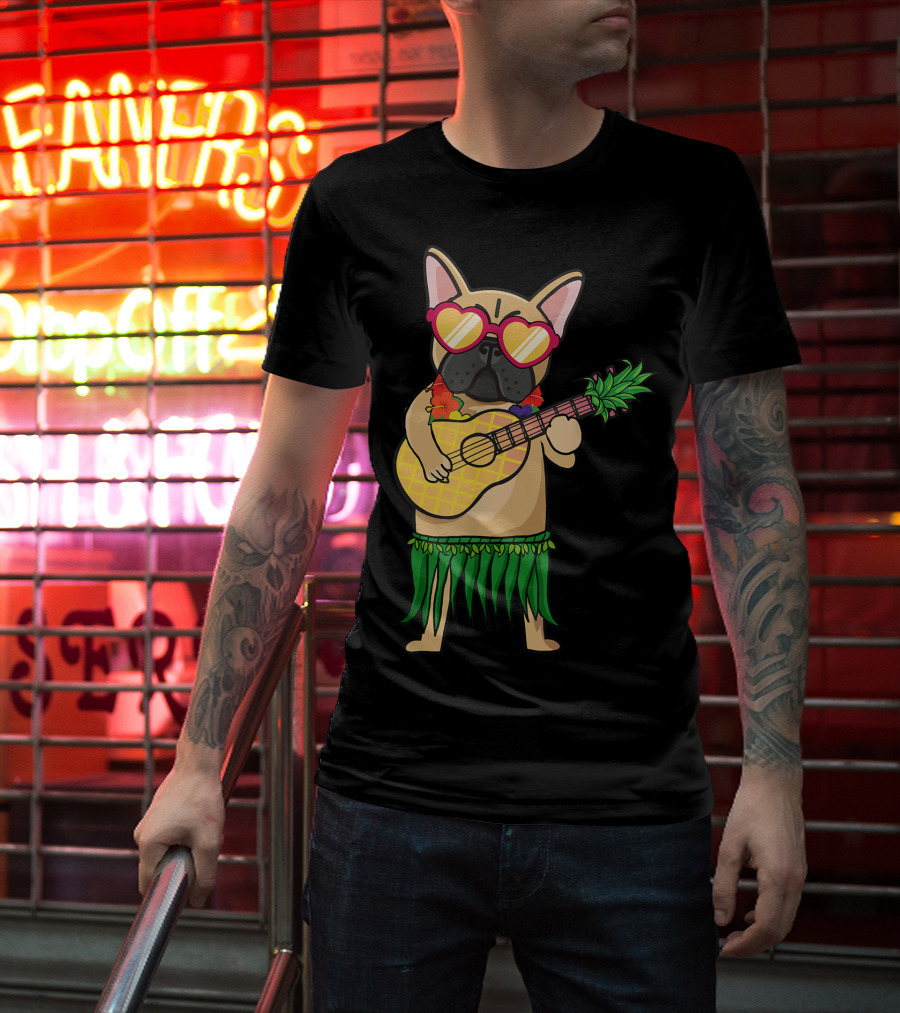 French Bulldog Hawaiian Ukulele Summer Costume T-Shirt