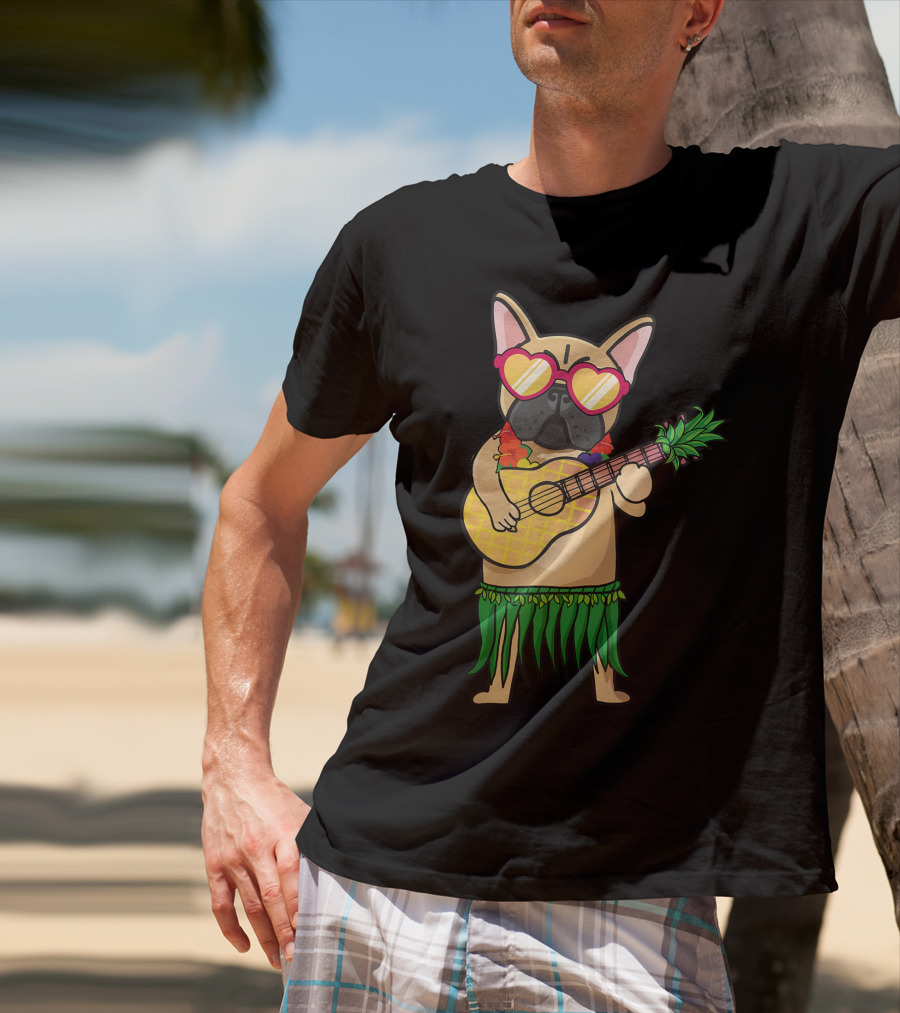 French Bulldog Hawaiian Ukulele Summer Costume T-Shirt