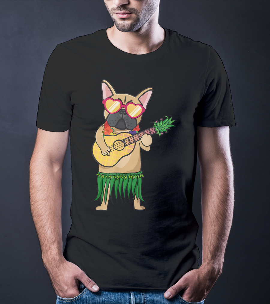 French Bulldog Hawaiian Ukulele Summer Costume T-Shirt