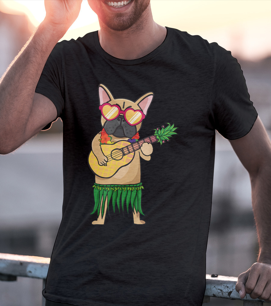 French Bulldog Hawaiian Ukulele Summer Costume T-Shirt