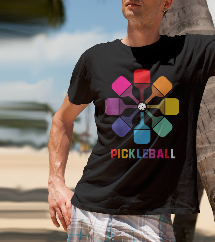 Pickleball Fan Colorful Paddle Pattern Player T-Shirt