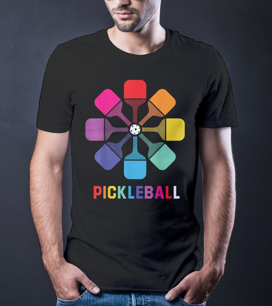 Pickleball Fan Colorful Paddle Pattern Player T-Shirt