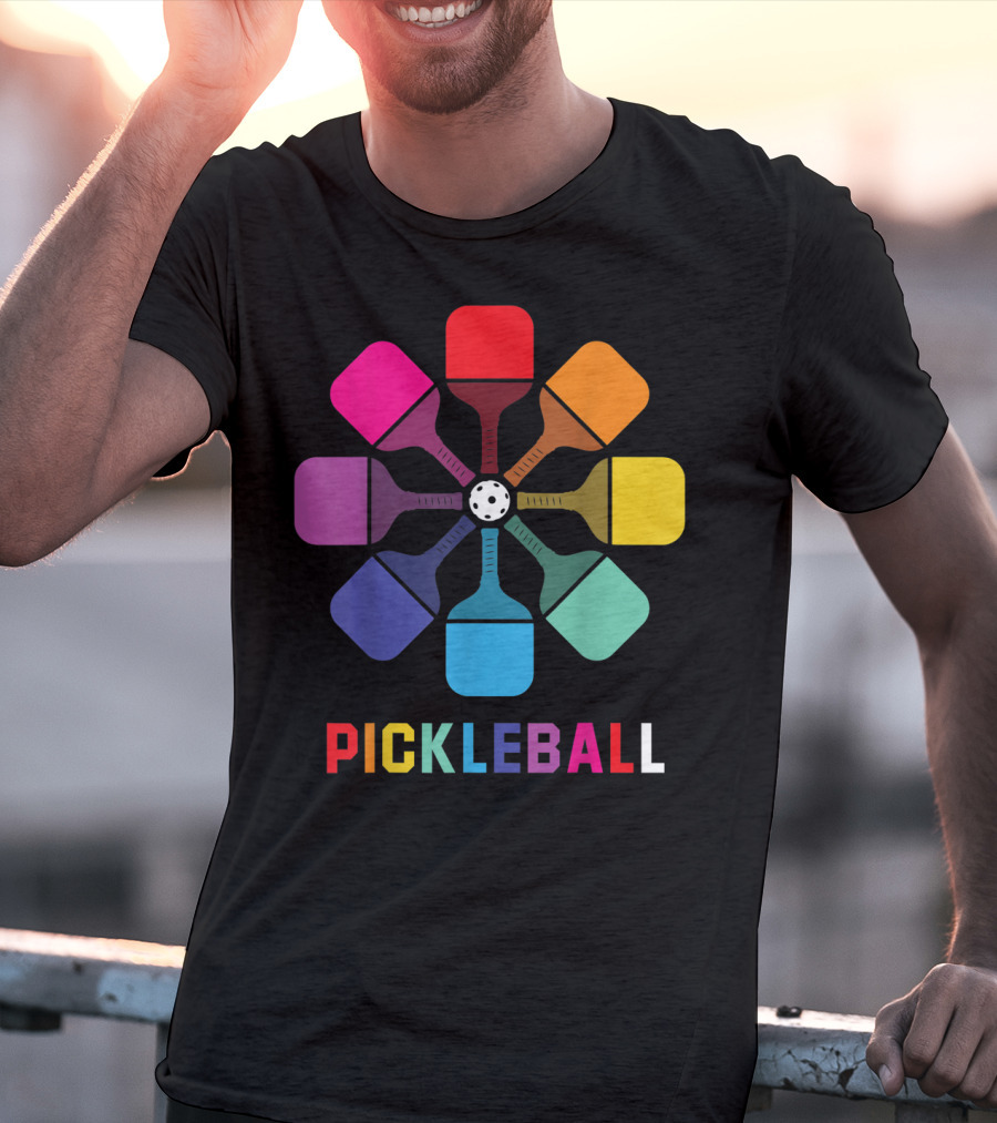 Pickleball Fan Colorful Paddle Pattern Player T-Shirt
