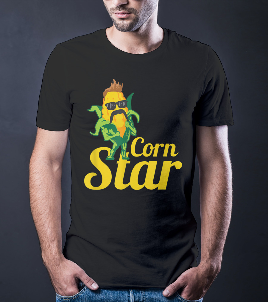 Funny Corn Star With Sunglasses And Mustache Maize Character T-Shirt