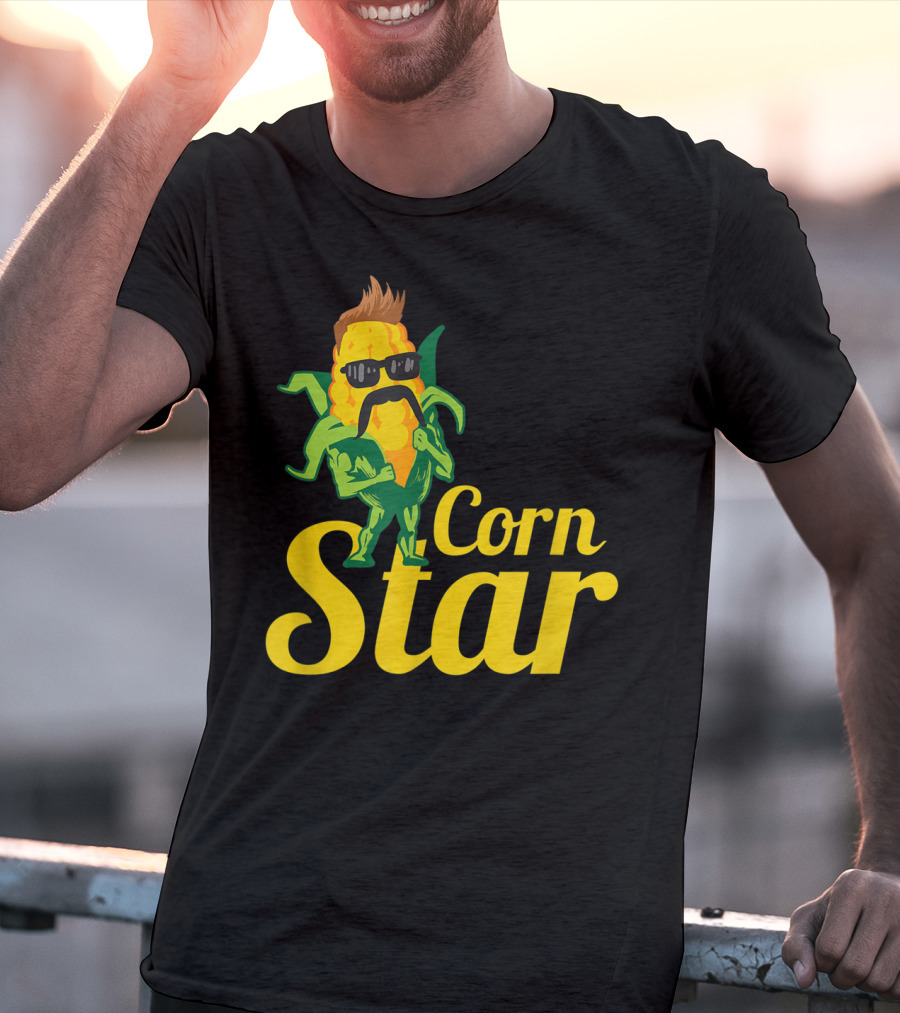 Funny Corn Star With Sunglasses And Mustache Maize Character T-Shirt