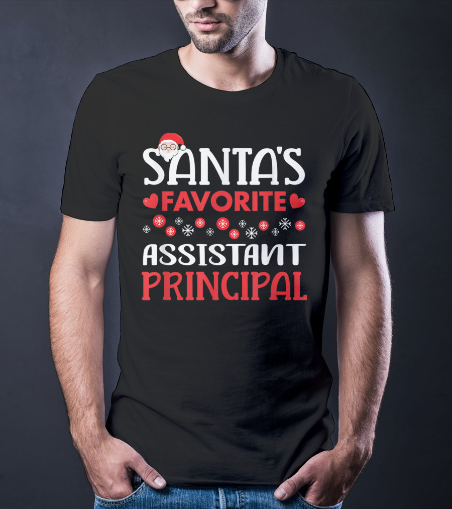 Santa's Favorite Assistant Principal Christmas Snowflake Hearts T-Shirt