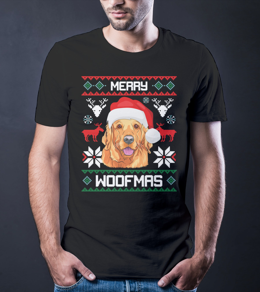 Merry Woofmas Golden Retriever Santa Hat Christmas T-Shirt