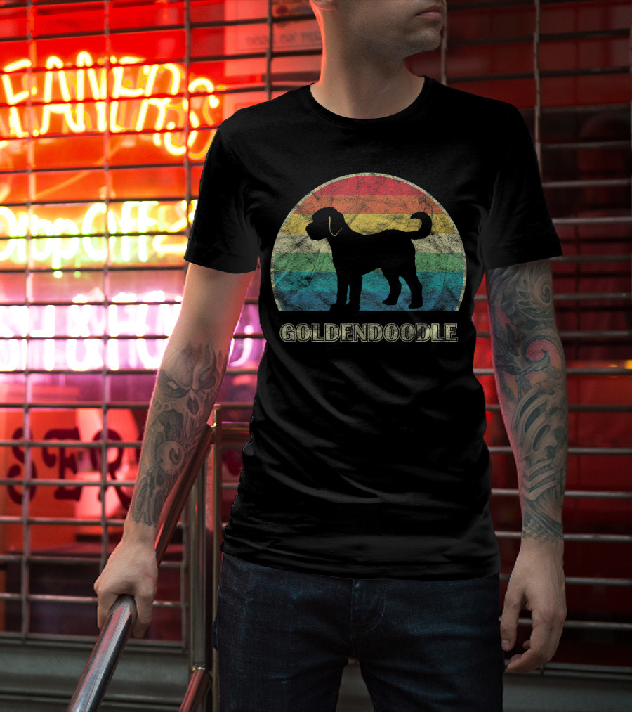 Goldendoodle Silhouette Retro Rainbow T-Shirt