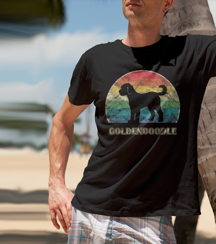 Goldendoodle Silhouette Retro Rainbow T-Shirt