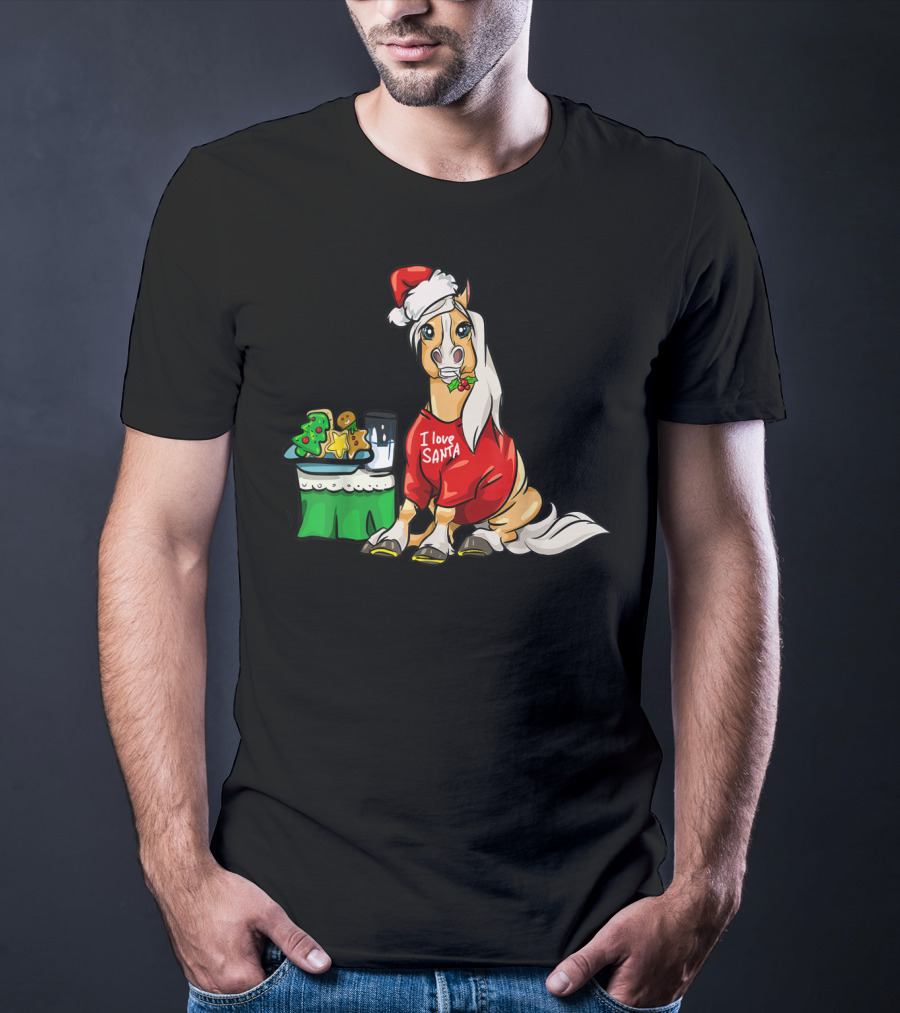Haflinger Horse I Love Santa Christmas Cookies And Milk Holiday T-Shirt