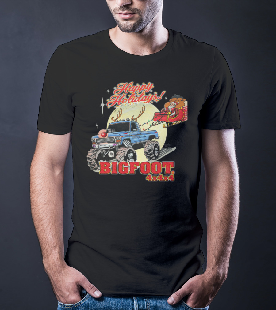 Happy Holidays Bigfoot 4x4x4 Santa Sleigh Reindeer Truck T-Shirt