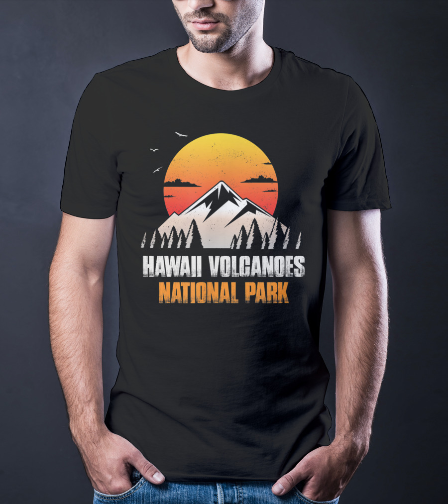 Hawaii Volcanoes National Park Sunset Mountain Landscape With Birds T-Shirt