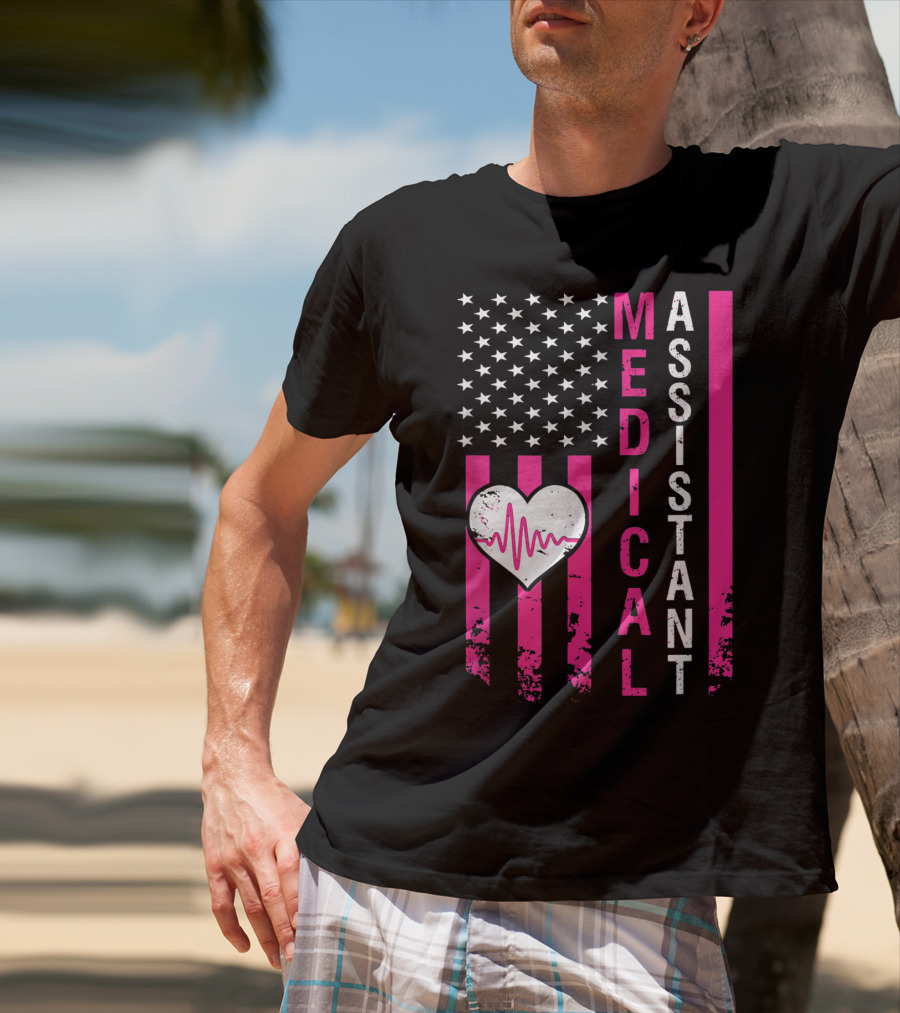 Medical Assistant Heartbeat American Flag T-Shirt