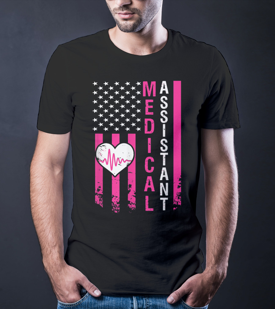 Medical Assistant Heartbeat American Flag T-Shirt