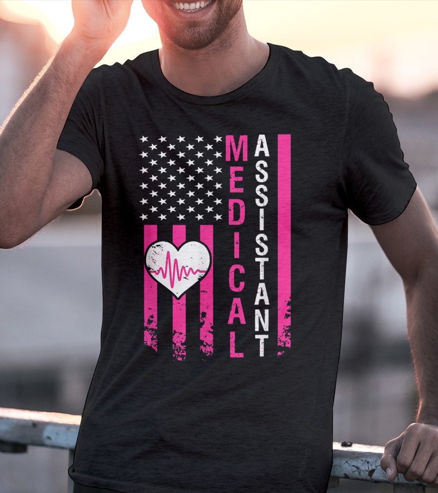 Medical Assistant Heartbeat American Flag T-Shirt