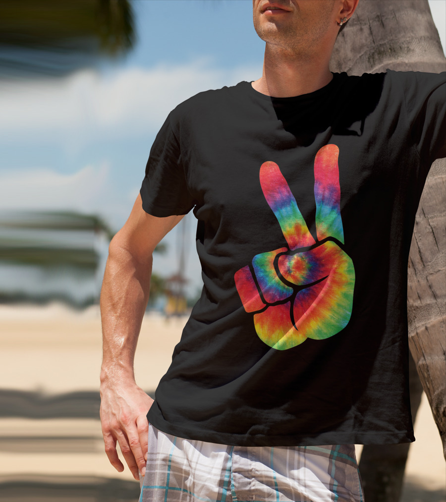 Hippie Tie Dye Peace Hand Colortone Rainbow T-Shirt