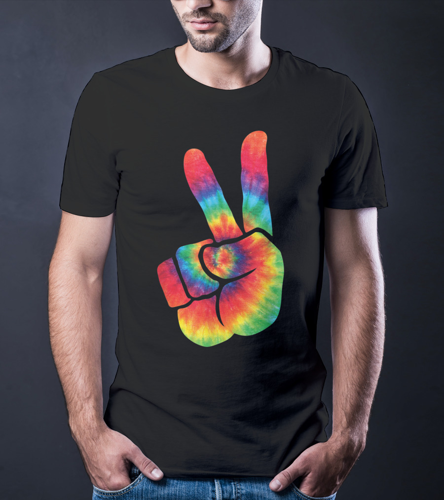 Hippie Tie Dye Peace Hand Colortone Rainbow T-Shirt