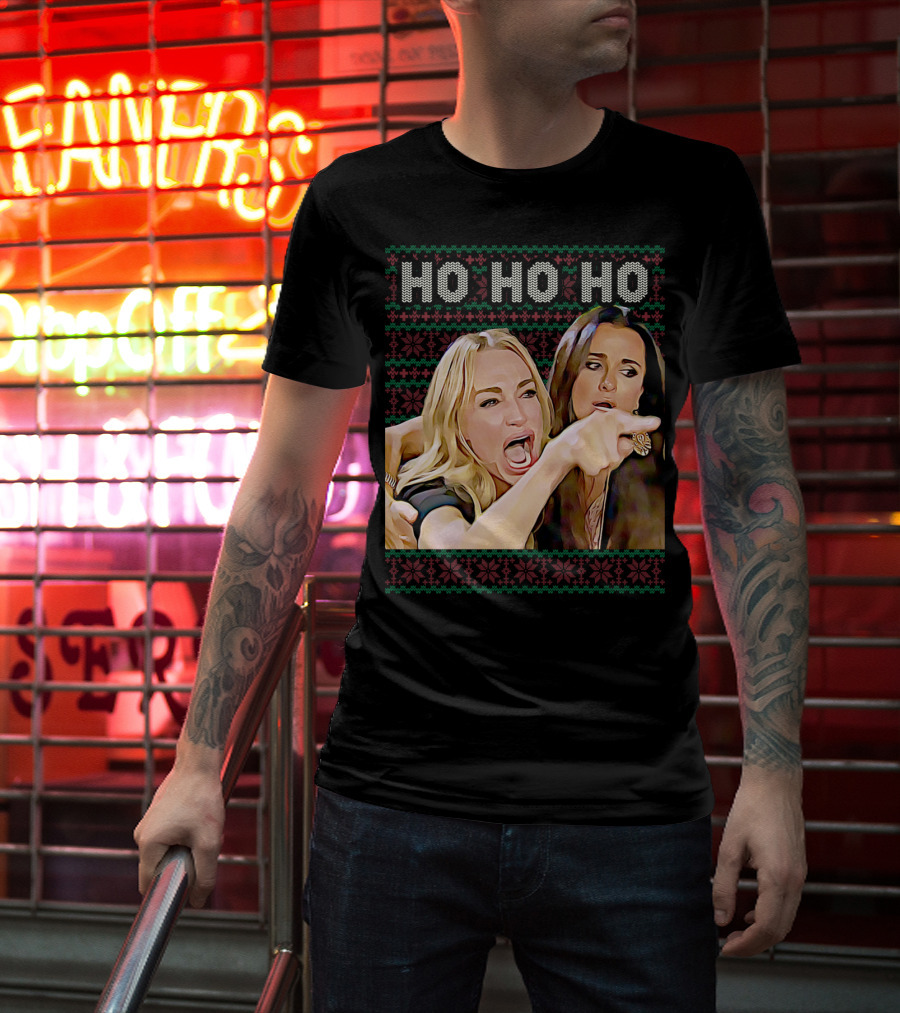 Ho Ho Ho Woman Yelling At Cat Meme Christmas T-Shirt
