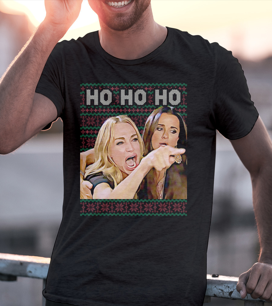 Ho Ho Ho Woman Yelling At Cat Meme Christmas T-Shirt