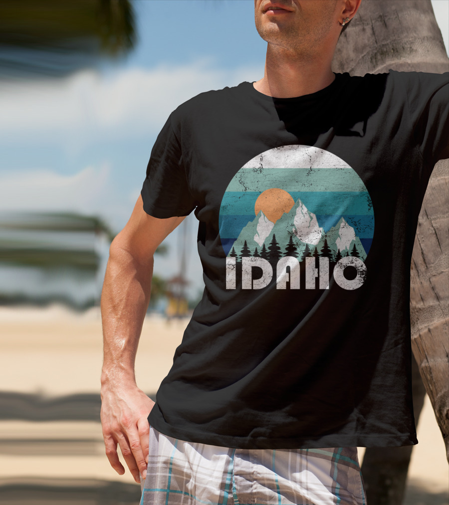 Idaho Mountains Retro Sunset Forest Scenic T-Shirt
