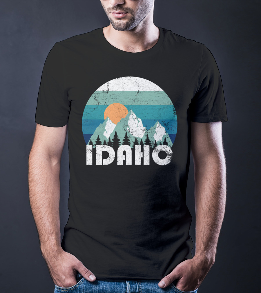 Idaho Mountains Retro Sunset Forest Scenic T-Shirt