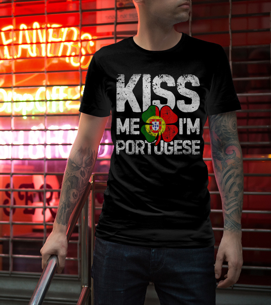 Kiss Me I'm Portuguese Shamrock Flag T-Shirt