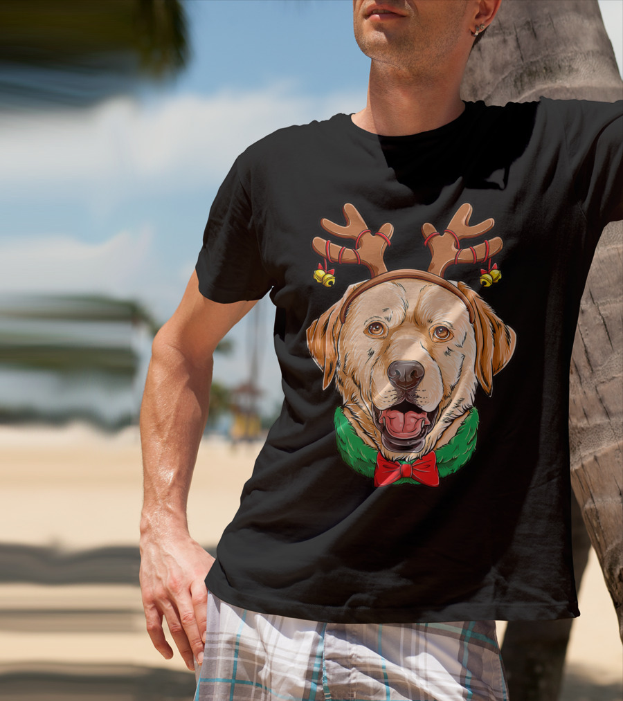 Labrador With Christmas Reindeer Antlers And Bow Tie Dog Xmas O7 T-Shirt