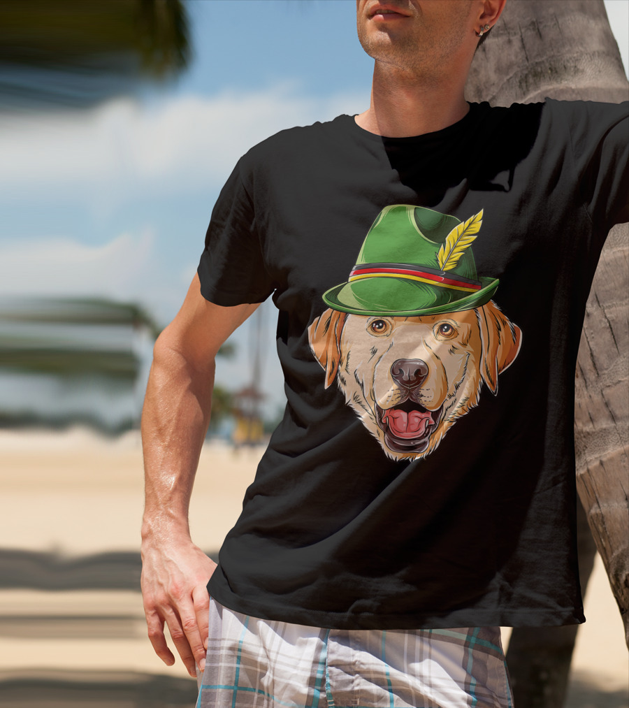 Labrador Oktoberfest Dog In Green German Hat With Feather T-Shirt