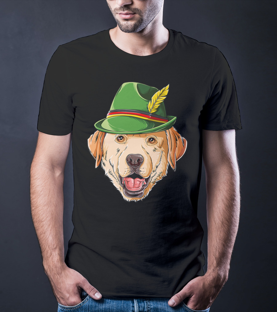 Labrador Oktoberfest Dog In Green German Hat With Feather T-Shirt