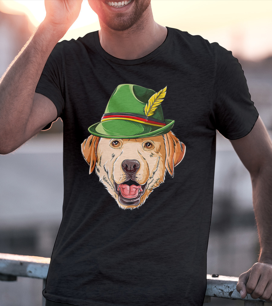 Labrador Oktoberfest Dog In Green German Hat With Feather T-Shirt