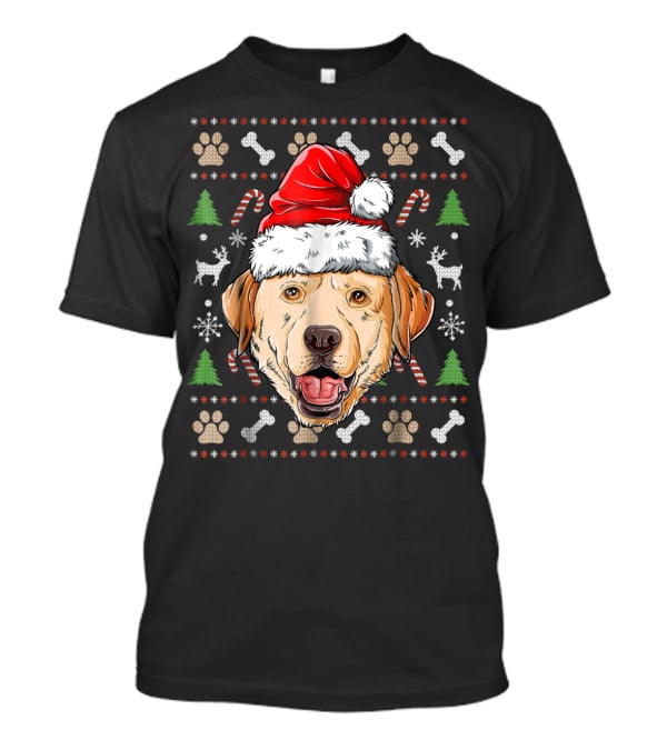 Labrador Ugly Christmas Sweater Santa Hat Xmas Dog Candy Cane Paw Print Snowflake T-Shirt