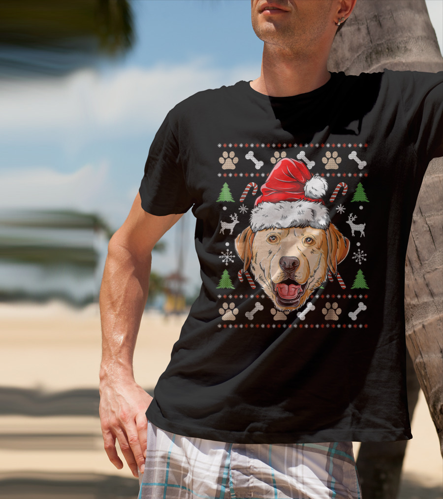Labrador Ugly Christmas Sweater Santa Hat Xmas Dog Candy Cane Paw Print Snowflake T-Shirt
