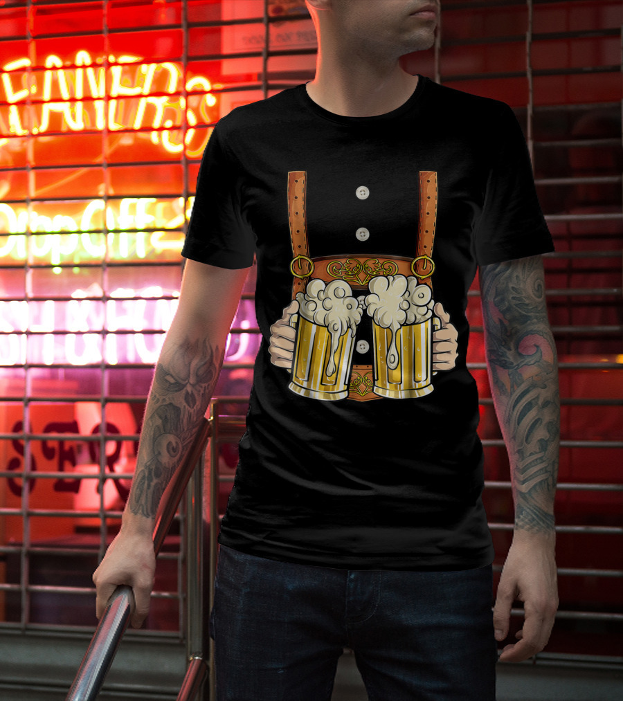 Lederhosen Costume Oktoberfest Men Prost Beer Cheers ZZ T-Shirt