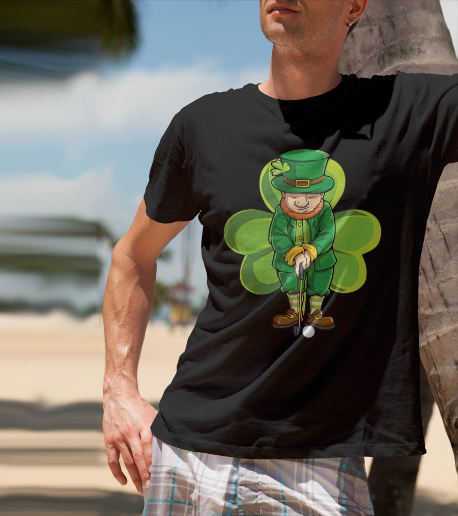 Leprechaun Golf St Patricks Day Boys Four Leaf Clover T-Shirt