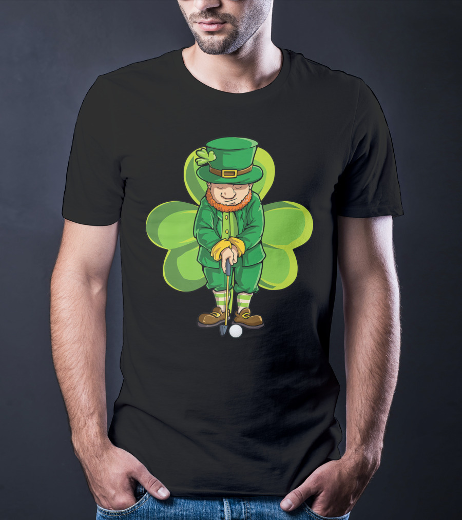 Leprechaun Golf St Patricks Day Boys Four Leaf Clover T-Shirt