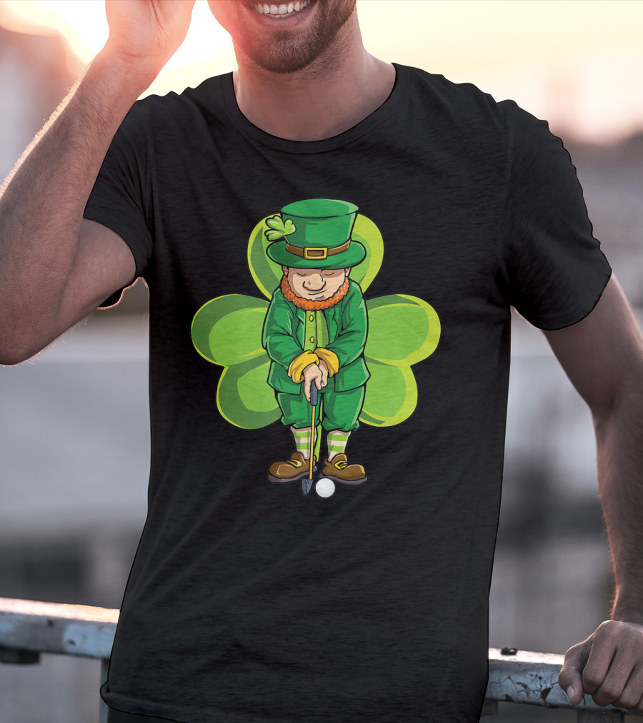 Leprechaun Golf St Patricks Day Boys Four Leaf Clover T-Shirt