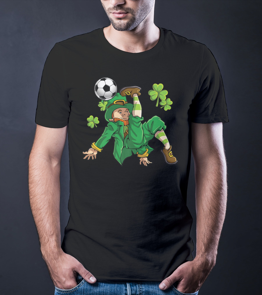 Leprechaun Soccer With Shamrocks And Soccer Ball Kick T-Shirt