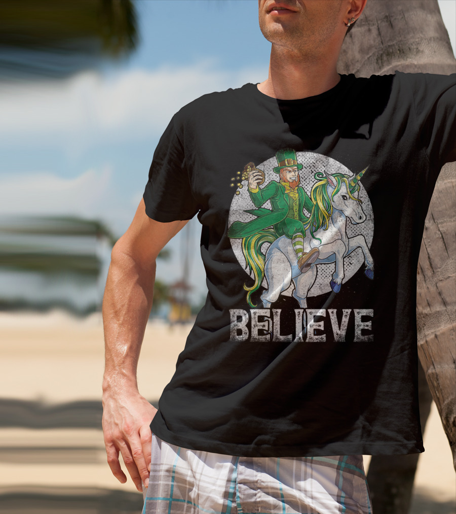 Believe Lepricorn Leprechaun Unicorn St Patricks Day R8 T-Shirt
