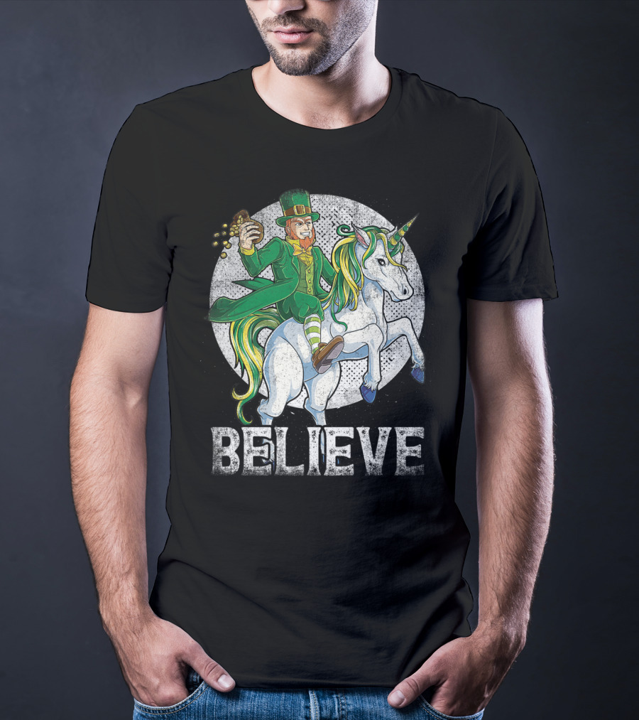 Believe Lepricorn Leprechaun Unicorn St Patricks Day R8 T-Shirt