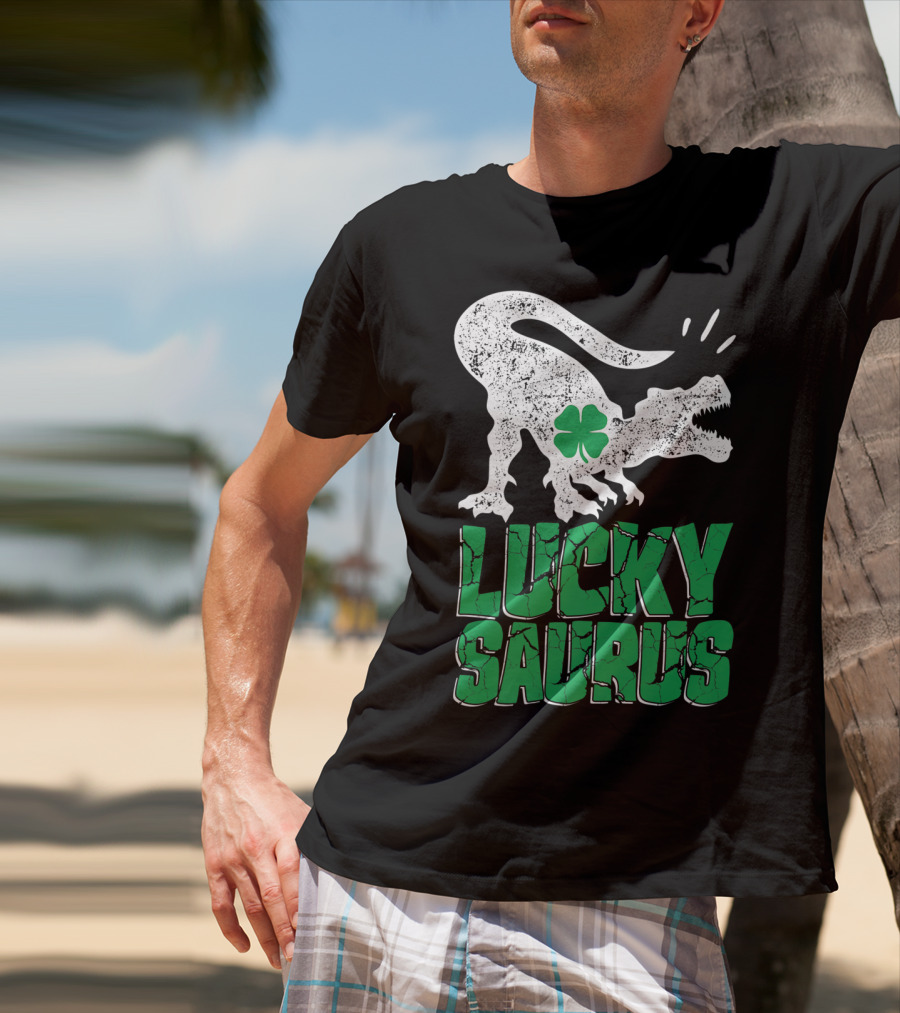 Lucky Saurus Irish Dinosaur Rex T-Shirt
