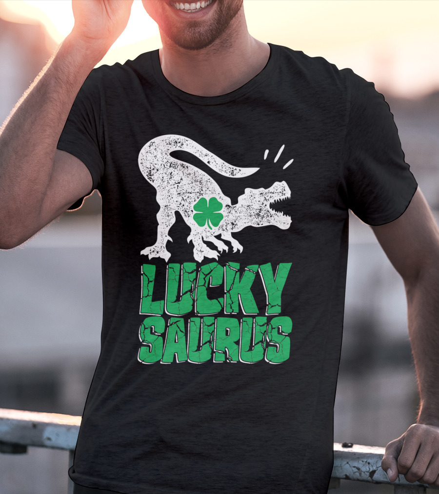 Lucky Saurus Irish Dinosaur Rex T-Shirt