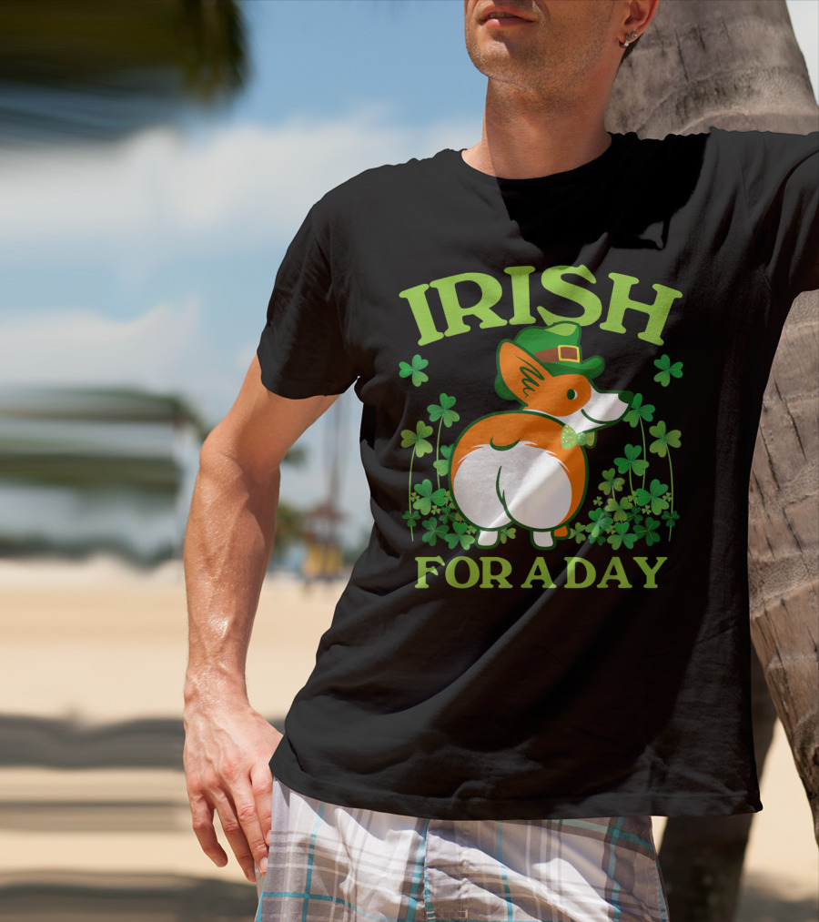 Irish For A Day Pembroke Welsh Corgi St Patrick's Shamrock Hat T-Shirt