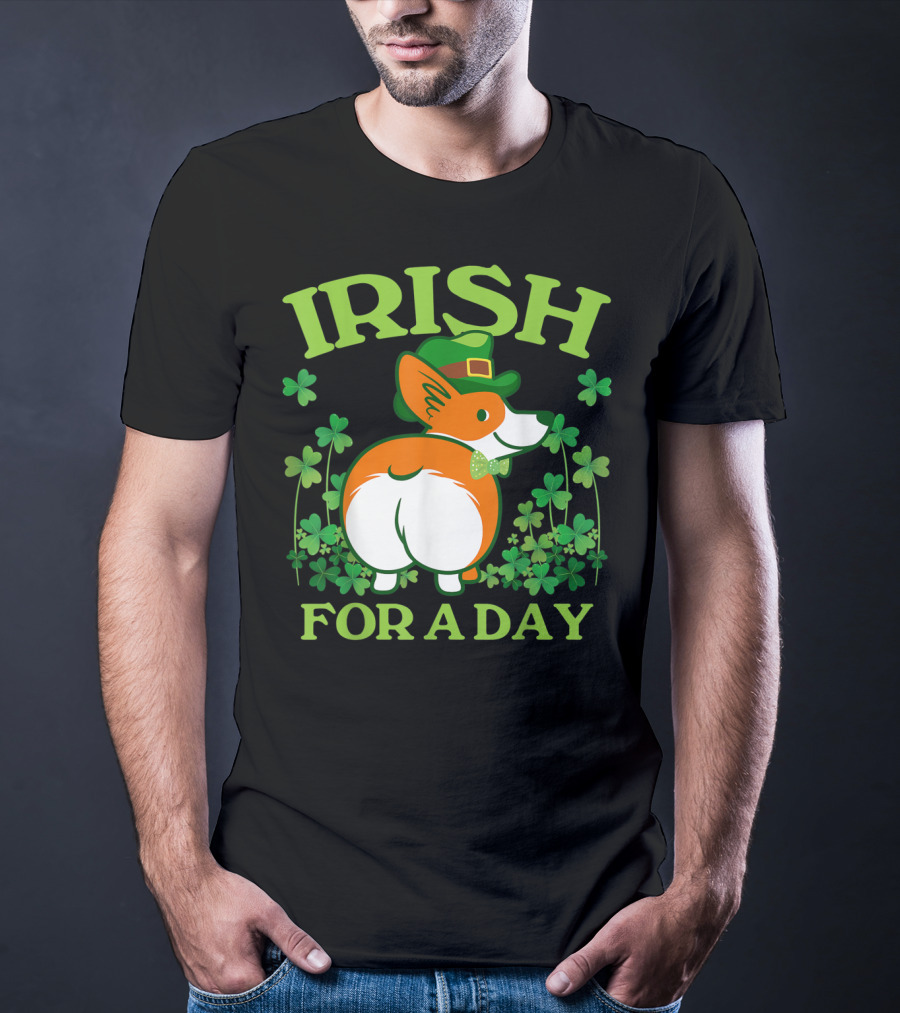 Irish For A Day Pembroke Welsh Corgi St Patrick's Shamrock Hat T-Shirt
