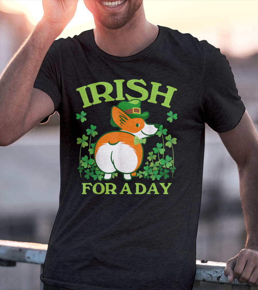 Irish For A Day Pembroke Welsh Corgi St Patrick's Shamrock Hat T-Shirt