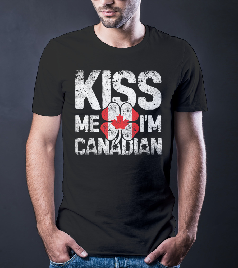 Kiss Me I'm Canadian St Patricks Day Shamrock Maple Leaf T-Shirt