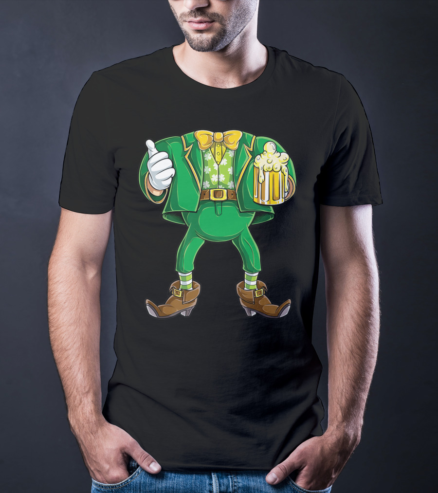 Leprechaun Costume St Patricks Day Men Beer Holding Foamy Mug And Thumbs Up T-Shirt