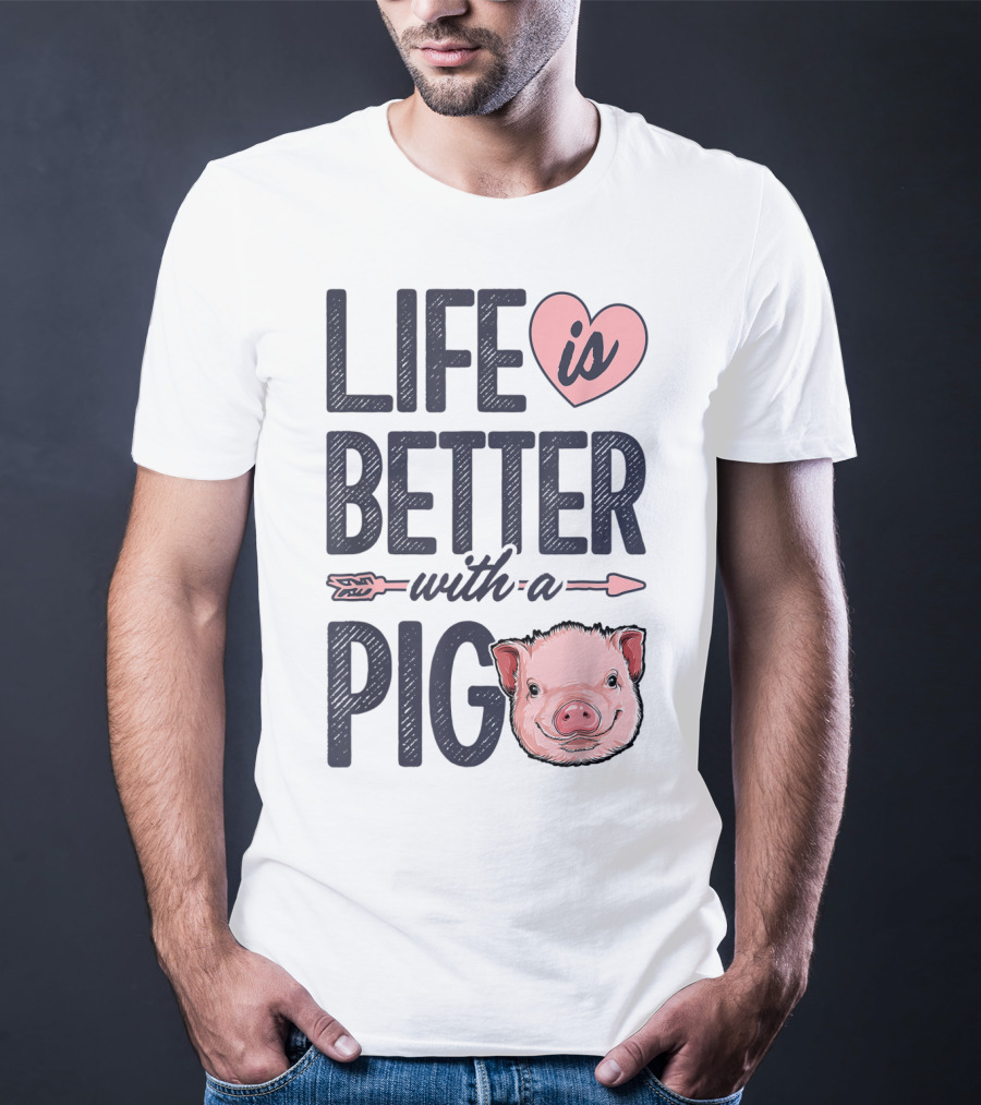 Life Is Better With A Pig Pigs Farm Farmer Pig Face Heart Arrow T-Shirt