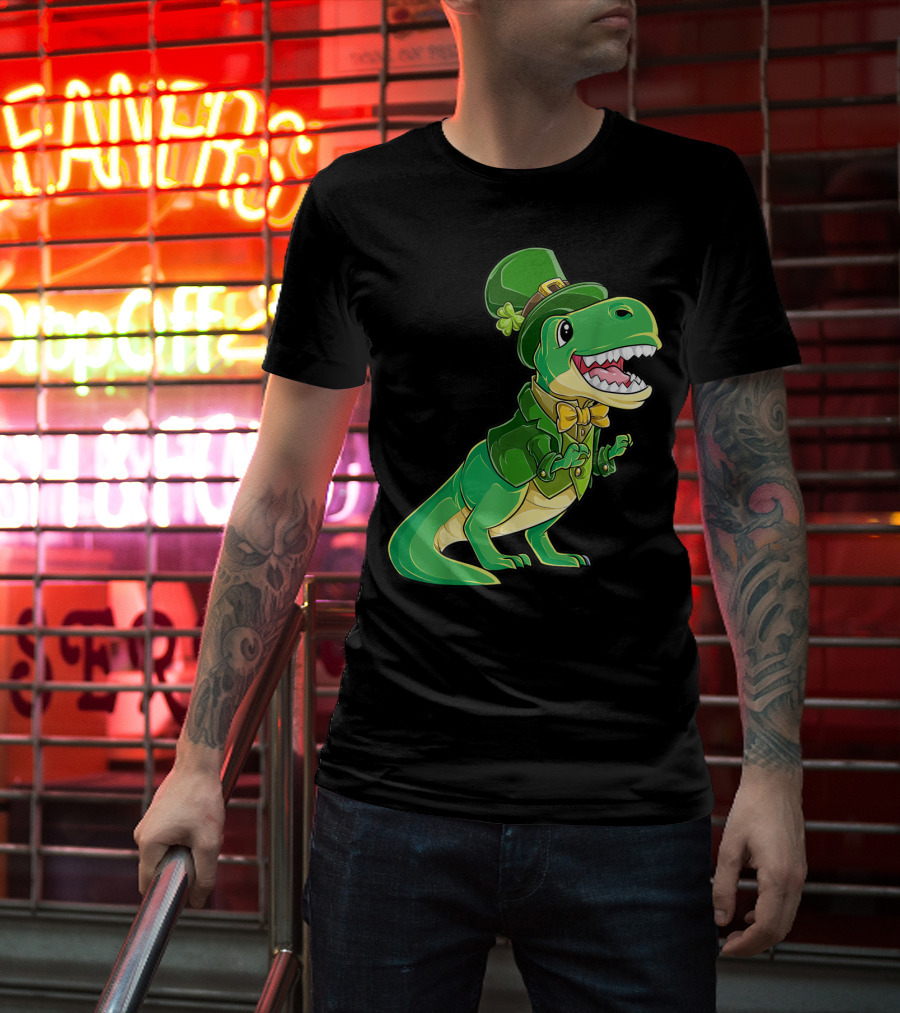 St Patricks Day Dinosaur Leprechaun Irish Boys T-Shirt